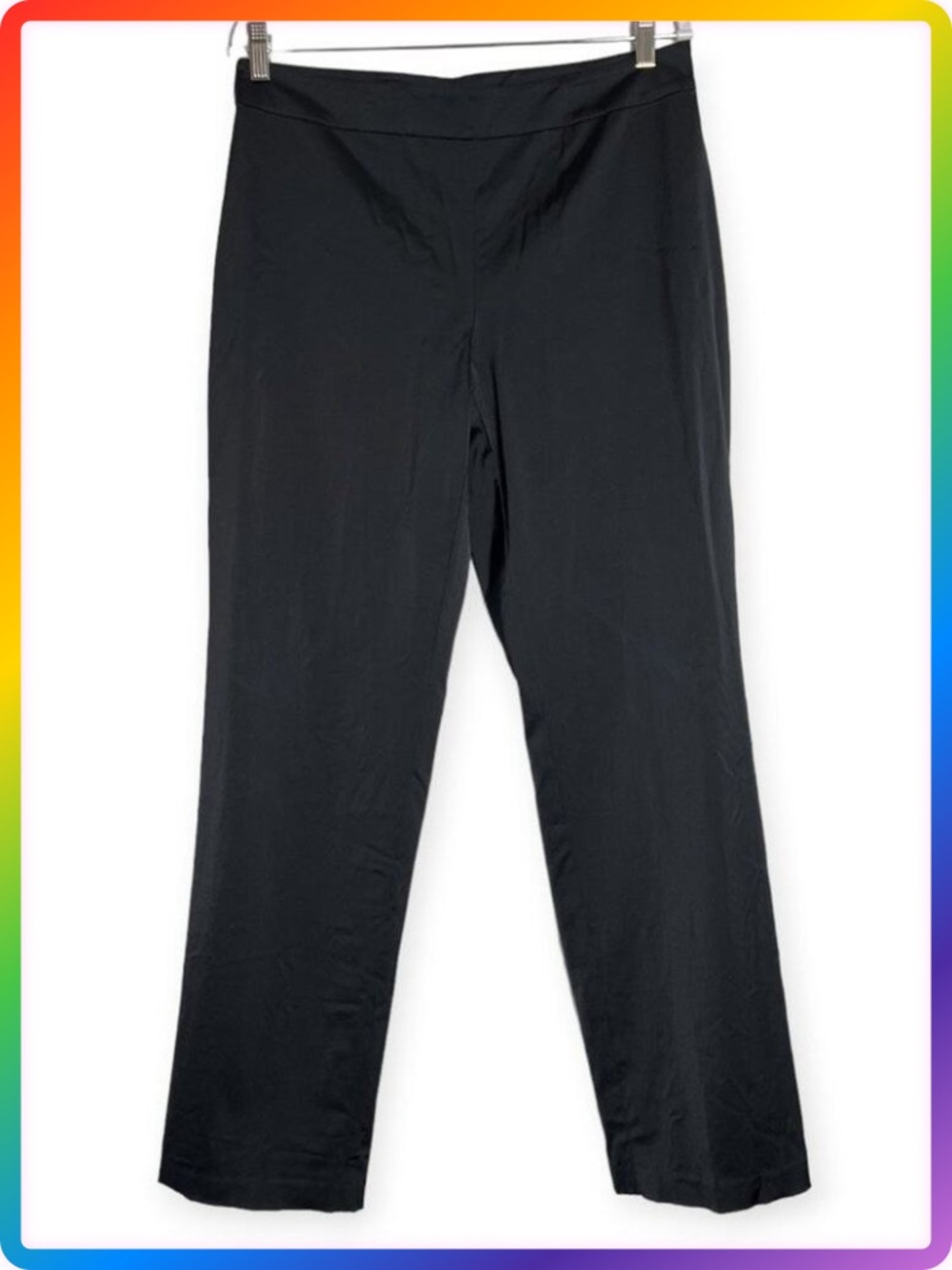Eileen Fisher Straight Leg Side Zip Pants SIZE M Black Rayon Blend Trousers